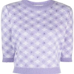 Alessandra Rich Crystal-embellished checked mohair-blend sweater IT40